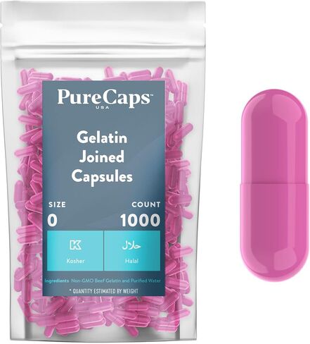 Purecaps USA - Size 0 Empty Apple Green Gelatin Pill Capsules - Fast Dissolving and Easily Digestible - Preservative Free with Natural Ingredients - (1,000 Joined Capsules) in Kuwait