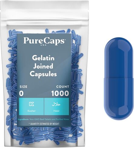Purecaps USA - Size 0 Empty Apple Green Gelatin Pill Capsules - Fast Dissolving and Easily Digestible - Preservative Free with Natural Ingredients - (1,000 Joined Capsules) in Kuwait