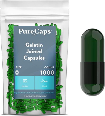 Purecaps USA - Size 0 Empty Apple Green Gelatin Pill Capsules - Fast Dissolving and Easily Digestible - Preservative Free with Natural Ingredients - (1,000 Joined Capsules) in Kuwait