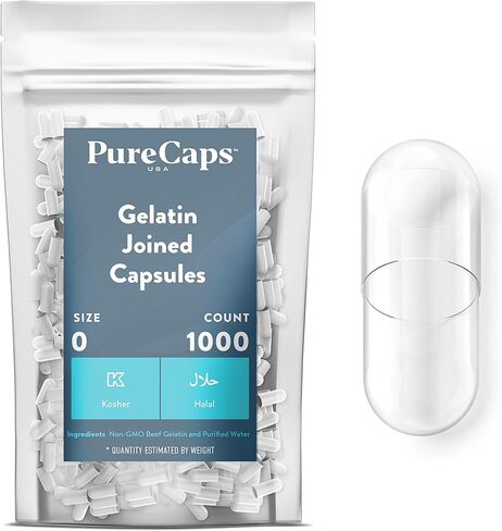 Purecaps USA - Size 0 Empty Apple Green Gelatin Pill Capsules - Fast Dissolving and Easily Digestible - Preservative Free with Natural Ingredients - (1,000 Joined Capsules) in Kuwait