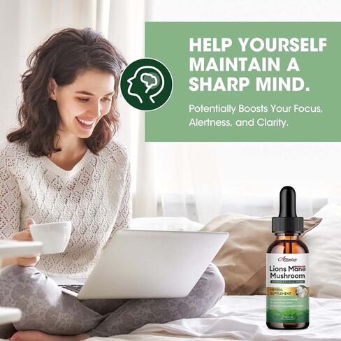 Alliwise Lions Mane Mushroom Drops Liquid, Mushroom Supplement with Reishi & Cordyceps Sinensis for Promotes Mental Clarity, Focus and Memory, Immune Support, Non-GMO, Vegan, 1 Month Supply in Kuwait