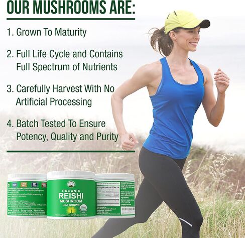 Organic Reishi Mushroom Powder - USA Grown Made With Organic Reishi Mushrooms. Vegan Supplement for Immunity Support. Naturally Harvested, Adaptogenic, Immune Support, Extract Blend Powders in Saudi Arabia