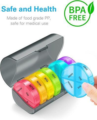 منظم حبوب الدواء 4 مرات في اليوم، باج هول المحمولة الأسبوعية لمدة 7 أيام - صندوق منظم أدوية لمدة أسبوع واحد لزيوت الأسماك والفيتامينات والمكملات الغذائية in Kuwait