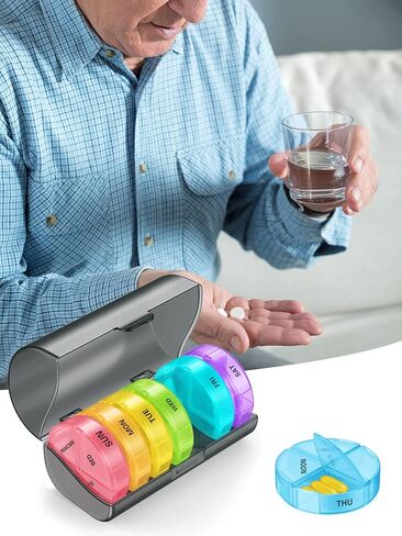 منظم حبوب الدواء 4 مرات في اليوم، باج هول المحمولة الأسبوعية لمدة 7 أيام - صندوق منظم أدوية لمدة أسبوع واحد لزيوت الأسماك والفيتامينات والمكملات الغذائية in Kuwait