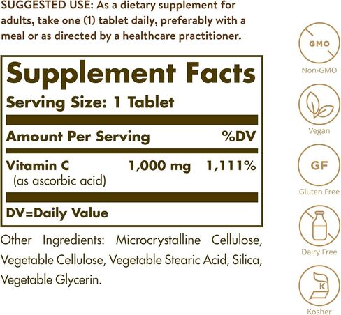 Solgar Vitamin C 1000 mg, 90 Tablets - Antioxidant & Immune Support, Overall Health, Healthy Skin & Joints - Bioflavonoids Supplement - Non-GMO, Vegan, Gluten Free, Kosher - 90 Servings in Saudi Arabia