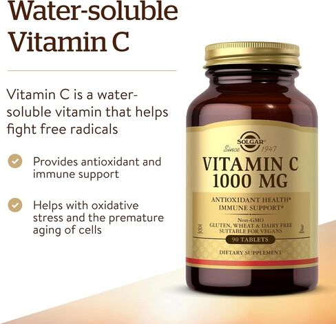 Solgar Vitamin C 1000 mg, 90 Tablets - Antioxidant & Immune Support, Overall Health, Healthy Skin & Joints - Bioflavonoids Supplement - Non-GMO, Vegan, Gluten Free, Kosher - 90 Servings in Saudi Arabia