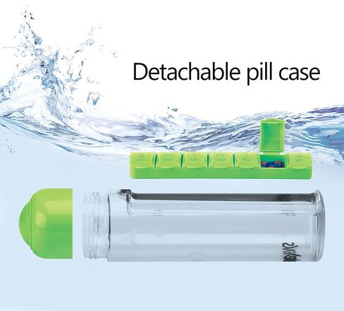 Synergy Water Bottle & Pill Organizer - Travel Storage Container for Water, Juice, Vitamins - Portable 7-Day Pillbox - for Outdoor, Gym, Travel - Easy Carry Strap - BPA Free Plastic - 400ml (Pink) in Saudi Arabia