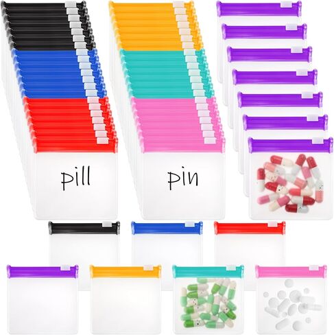 Goaste 56 Pack Pill Pouch Bags, Zippered Translucent Medicine Organizer, Reusable Travel Self Sealing Vitamine Baggies, Plastic Clear Storage Pouches with Slide Lock for Pills, Small Crafts, Beads in Saudi Arabia