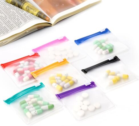 Goaste 56 Pack Pill Pouch Bags, Zippered Translucent Medicine Organizer, Reusable Travel Self Sealing Vitamine Baggies, Plastic Clear Storage Pouches with Slide Lock for Pills, Small Crafts, Beads in Saudi Arabia