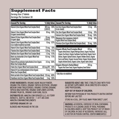 أمازون إليمنتس، غذاء عضوي كامل للنساء، 60 قرصًا in Kuwait