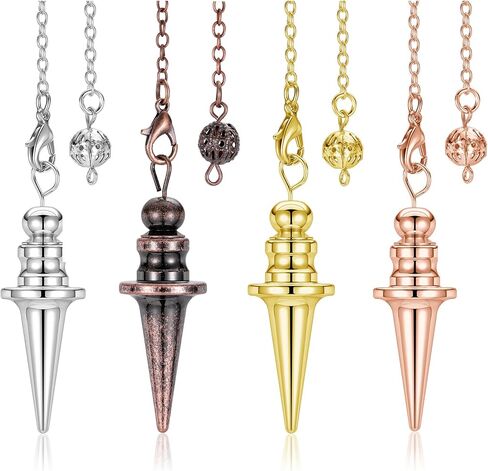 Jovivi 4 Pcs Copper Metal Pendulums for Dowsing Spiritual Point Pendulum Calabash-Shaped Copper Pointed Pendant Pendulum Sets for Healing, Chakra, Meditation, Scrying, Witchcraft, Dowsing Divination in Saudi Arabia