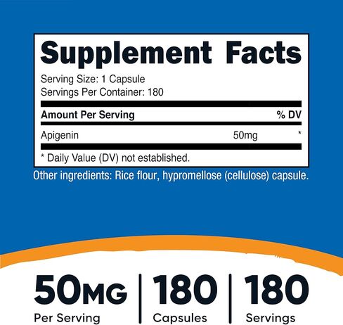 Nutricost Apigenin 50mg, 180 Capsules - Non-GMO, Gluten Free, Vegan in Saudi Arabia