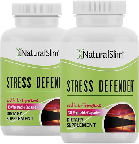 NaturalSlim Stress Defender L Tyrosine & Pantothenic Acid (Vitamin B5) - Natural Supplements for Energy, Focus, Cortisol Level and Stress Support - Keto Friendly - 180 Vegetable Capsules in Kuwait