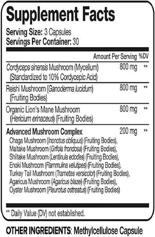 مركب فطر نوتري بيبس 2600 مجم، 90 كبسولة - مزيج 10 فطر - عرف الأسد، مايتاكي، شيتاكي، ريشي والمزيد من المكملات منشطة للذهن - الدماغ والطاقة وحبوب التركيز in Kuwait