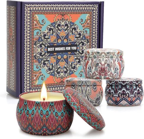 Scented Candle Gifts for Women, 4 Pack 4.4 oz Aromatherapy Candles, 8% Essential Oil, 120H Burning, Stress Relief Gifts for Girlfriend, Teacher, Mom, Anniversary, Birthday in Saudi Arabia