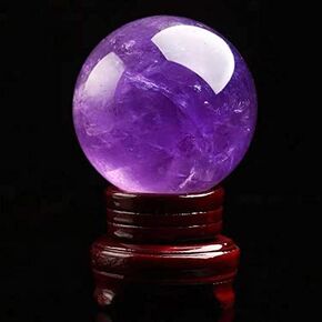 Crystal Sphere 40mm Amethyst Crystal Ball, Uruguay Purple Crystal, Healing Crystal Energy Stone Belt Bracket, can be Used for Divination, Decoration, Gift (40mm/1.57inch)