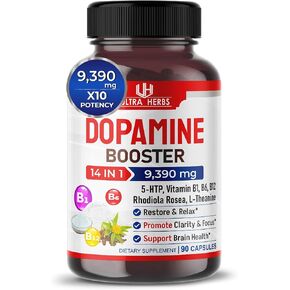 مكمل تركيز الدوبامين أشواغاندا 5000 مجم 5-HTP 50 مجم رهوديولا الوردية 2000 مجم نبتة سانت جون 2000 مجم - زيادة وضوح الذاكرة، استعادة التركيز، الاسترخاء مع فيتامين ب1، ب6، ب12، إل-ثيانين in Kuwait