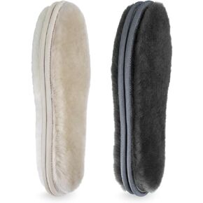 LARGERED 2 Pairs Sheepskin Wool Insoles 2CM Thick Wool Winter Boots Insoles Replace Warm Wool Insoles for Women and Men Black+Brown EU36/US5