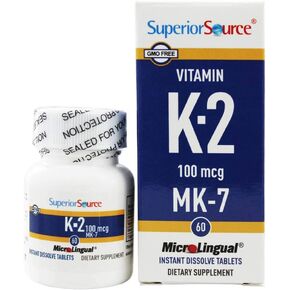 Superior Source Vitamin K2 MK-7 (Menaquinone-7), 100 mcg, Quick Dissolve Sublingual Tablets, 60 Count, Healthy Bones and Arteries, Immune & Cardiovascular Support, Assists Protein Synthesis, Non-GMO in Kuwait