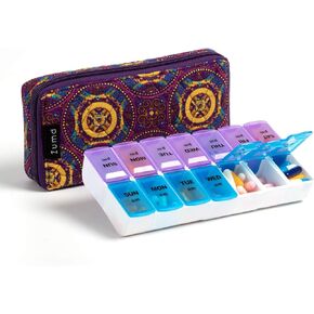 Weekly Pill Organizer 2 Times a Day, Zumd Pill Box 7 Day with Cute Quilted Fabric Zipper Case, Travel Pill Case Am Pm for Vitamin Medicine Organizer