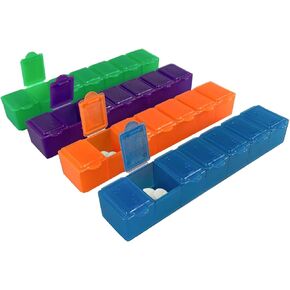 USA Merchant - 7 Day Pill Box Small with Snap Close Lids - Weekly Pill Organizer 4 Times a Day or 28 Day Dispenser - Comes with 4 Separate 7 Day Pill Containers for Vitamins, Supplements, and Medicine in Saudi Arabia