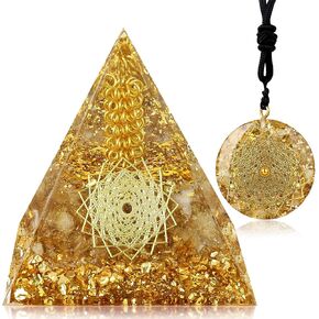 Hopeseed Large Orgone Crystal Pyramid for Positive Energy, Orgonite Natural Citrine Stones Healing Crystals Pyramid Set for Attraction Wealth and Prosperity Reduce Stress Chakra Healing Meditation in Kuwait