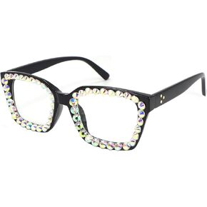 FUPRECIOUS Reading Glasses for Women Square Blue Light Blocking Computer Rhinestone Fashion Reader Glasses