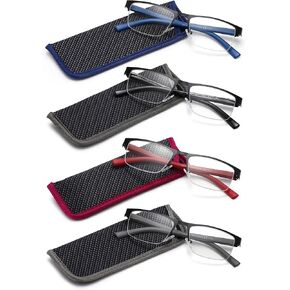 نظارات القراءة للرجال والنساء مع نصف إطار معدني للرجال، 4 عبوات من النظارات للجنسين مع الحقائب in Kuwait