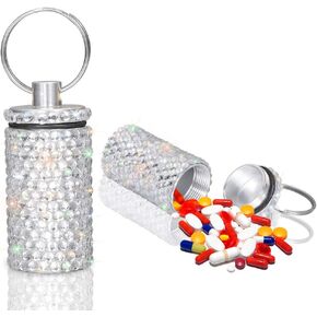 Artscope Crystal Diamond Keychain Pill Box, Waterproof Pill Box, Small Pill Box Case Outdoors, Medicine Bottle,Keychain Container Colorful, Pill Box Keyring (Hot Pink)