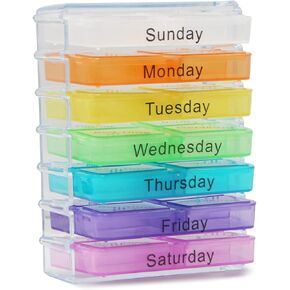 منظم حبوب الادوية الاسبوعي لمدة 7 ايام، صندوق صغير لتنظيم حبوب الدواء 4 مرات في اليوم، منظم فيتامين يوميا، منظم حبوب دواء، حاوية دواء، منظم للادوية والمكملات الغذائية واغطية شفافة وزيوت السمك in Kuwait