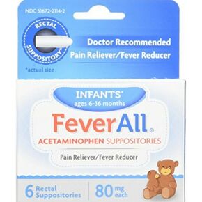 FeverAll Infants Acetaminophen Suppositories 6 Rectal Suppositories 80mg each (Pack of 3)