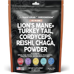 مكمل مركب مسحوق الفطر مع فطر عرف الأسود ومستخلص ذيل الديك الرومي كورديسيبس تشاجا ريشي مايتاكي ميشيما بوريا شيتاكي بورسيني إينوكي - مزيج مزيج الفطر العضوي - صنع في الولايات المتحدة الأمريكية in Kuwait