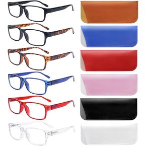 6 Pack Stylish Reading Glasses for Women Men Blue Light Blocking Square Spring Hinges Computer Readers (6 Black, 0.0, diopters)