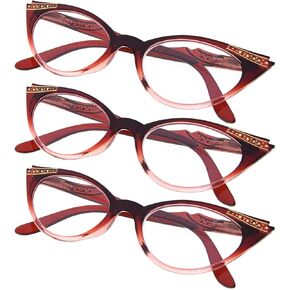 3-pack Womens Reading Glasses Include Ladies' Vintage Cat Eye Reading Sunglasses Black +1.00