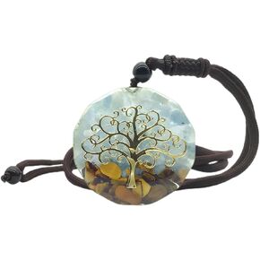 EDEN'S CALL Healing Tree of Life Orgonite Crystal Stone Pendant Necklace for Unisex 26.38" Adjustable Energy Sacred Geometry Tiger's Eye Necklace in Kuwait