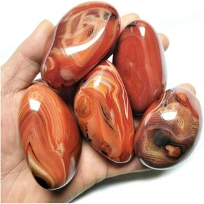Chiloskit Natural Sardonyx Banded Agate Palm Stone Fossil Worry Stones Pebble Healing Crystal Gift for Girls 4CM, 6CM (4cm/5pcs)