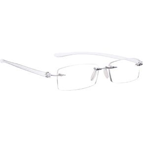 BLUELESS Rimless Reading Glasses Small Readers Men Women（Blue）