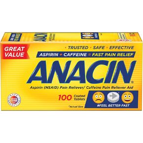 Anacin Fast Pain Relief, Aspirin + Caffeine Pain Reliever, 100 coated tablets in Saudi Arabia