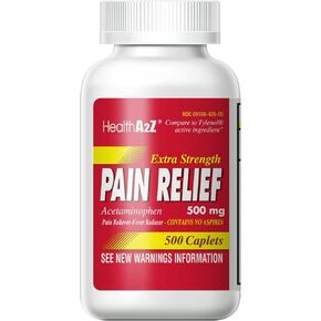 HealthA2Z® Extra Strength Pain Relief | Acetaminophen 500mg | Contains No Aspirin | Fever Reducer | Pain Reliever (500 Count (Pack of 1)) in Saudi Arabia