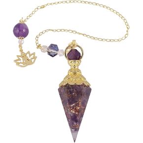 TUMBEELLUWA Orgone Crystal Point Pendulum for Divination Dowsing Chakra Reiki Balancing, Healing Crystals Stone Pendant with Yoga Charms