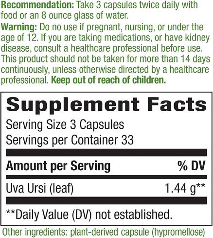Nature's Way Uva Ursi – 1,110 mg per 3-capsule Serving - Traditional Urinary Support* - Non-GMO Project Verified - Herbal Dietary Supplement - Gluten Free - 100 Vegan Capsules in Saudi Arabia