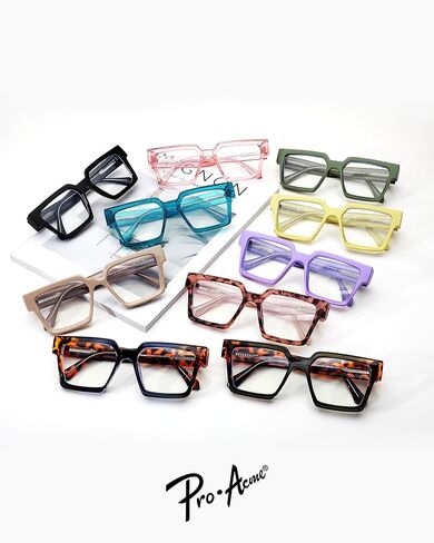 Pro Acme Oversized Square Blue Light Glasses for Men Women Fashion Rectangular Big Thick Frame UV400 Fake Eyewear in Saudi Arabia