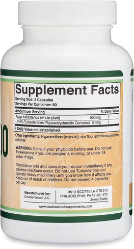 Turkesterone Supplement 500mg, 120 Capsules (Ajuga Turkestanica Extract Std. to 10% Turkesterone) Similar to Ecdysterone for Men's Health Support (Manufactured and Tested in The USA) by Double Wood in Saudi Arabia