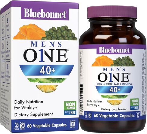 Bluebonnet Nutrition Mens' ONE 40+ عناصر غذائية كاملة، فيتامينات متعددة للرجال للرجال بعمر 40+، خالية من الصويا، غير معدلة وراثيًا، خالية من الغلوتين، موافق للشريعة اليهودية، 60 كبسولة نباتية، 60 وجبة in Saudi Arabia