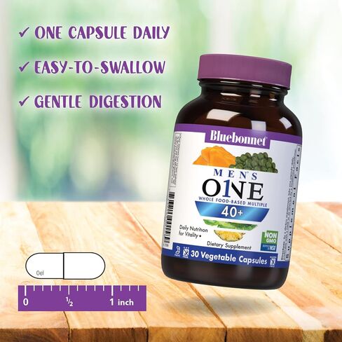 Bluebonnet Nutrition Mens' ONE 40+ عناصر غذائية كاملة، فيتامينات متعددة للرجال للرجال بعمر 40+، خالية من الصويا، غير معدلة وراثيًا، خالية من الغلوتين، موافق للشريعة اليهودية، 60 كبسولة نباتية، 60 وجبة in Saudi Arabia