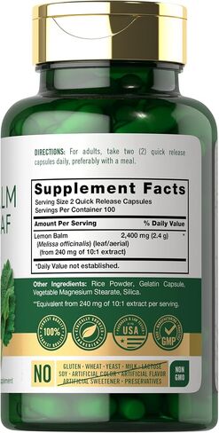 Carlyle Melissa Lemon Balm | 200 Capsules | Non-GMO and Gluten Free Formula | Melissa Leaf Traditional Herbal Supplement | Super Concentrated Extract in Saudi Arabia
