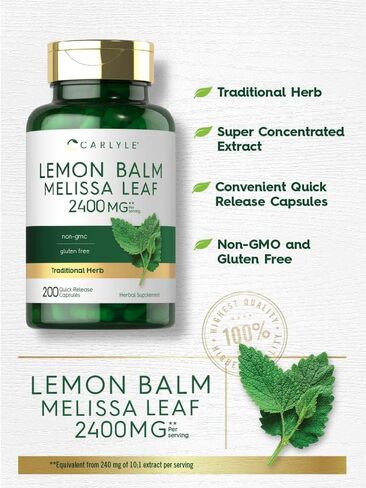 Carlyle Melissa Lemon Balm | 200 Capsules | Non-GMO and Gluten Free Formula | Melissa Leaf Traditional Herbal Supplement | Super Concentrated Extract in Saudi Arabia