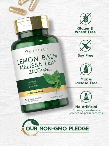 Carlyle Melissa Lemon Balm | 200 Capsules | Non-GMO and Gluten Free Formula | Melissa Leaf Traditional Herbal Supplement | Super Concentrated Extract in Saudi Arabia
