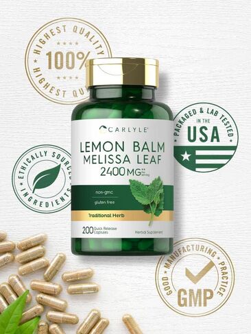 Carlyle Melissa Lemon Balm | 200 Capsules | Non-GMO and Gluten Free Formula | Melissa Leaf Traditional Herbal Supplement | Super Concentrated Extract in Saudi Arabia