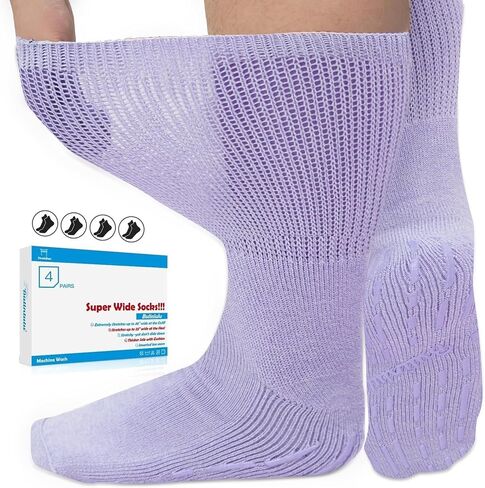 Bulinlulu Extra Width Non Slip Wide Socks for Swollen Feet-Super Extra Width Diabetic Edema Socks, Cast Sock, Hospital Socks with Grips for Men, Extra Width Lymphedema Socks-4 Purple in Kuwait